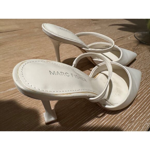 Marc Fisher Womens White Pointed-Toe Slingback Heels 6M Leather Sole Elegant Des - Picture 4 of 7